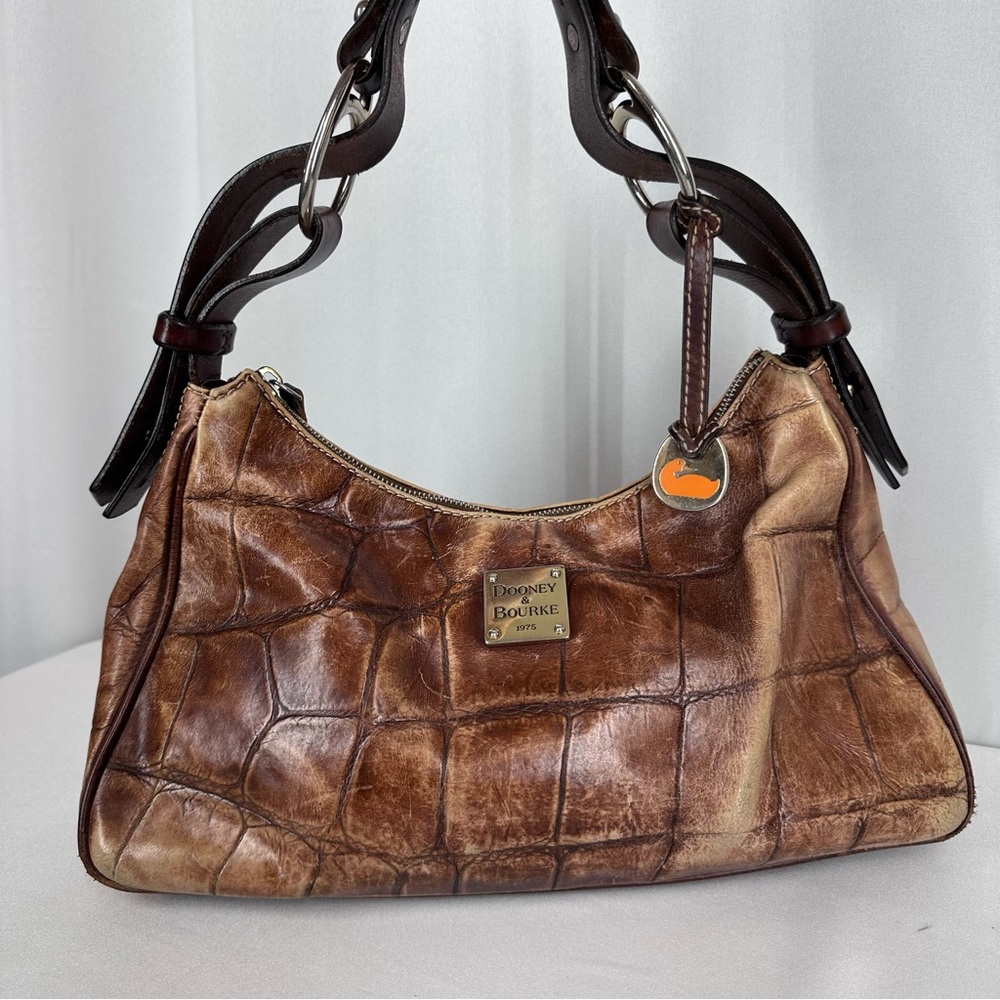 Dooney & Bourke Croc Embossed Leather Shoulder Bag Brown‎ Hobo Purse